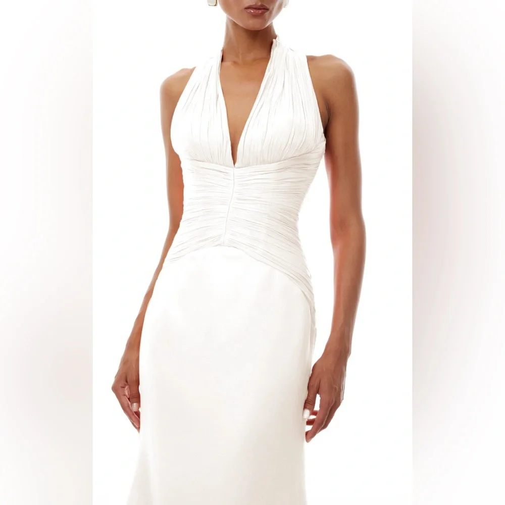 Miss Rosier Elegant White Halter Wedding Dress with Draped Train - Picture 3 of 9